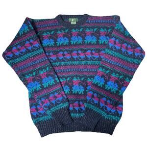 Vintage Hunt Club Mens Wool Blend Sweater Eclectic Grandpa 80s Retro Funky Print